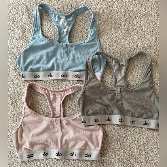 ALO Yoga Other - Set of 3 - ALO Yoga Ribbed Icon Racerback Sports Bras  - Blue, Pink, Gray